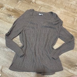 Grey V-neck Cable Knit Sweater